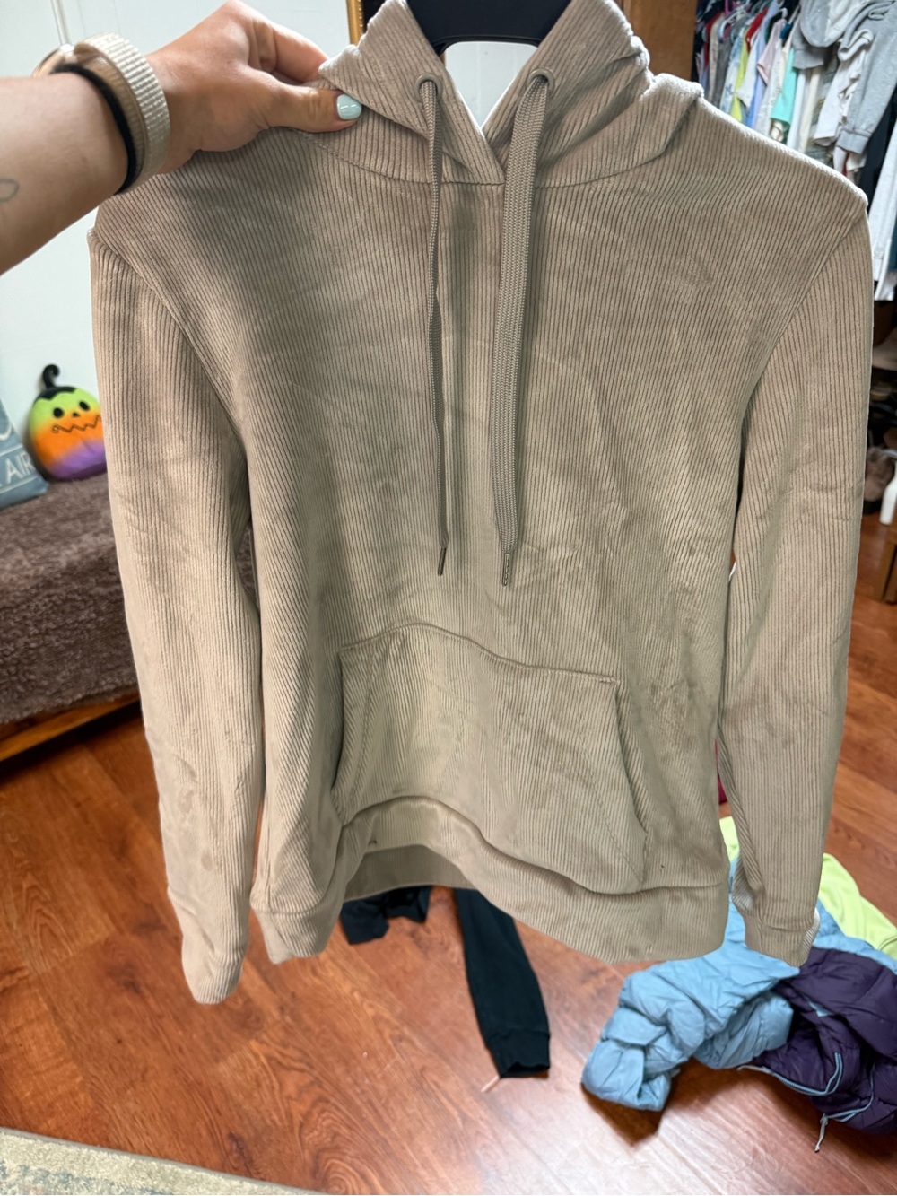 Yogalicious Women's Corduroy Crewneck Hoodie in Beige